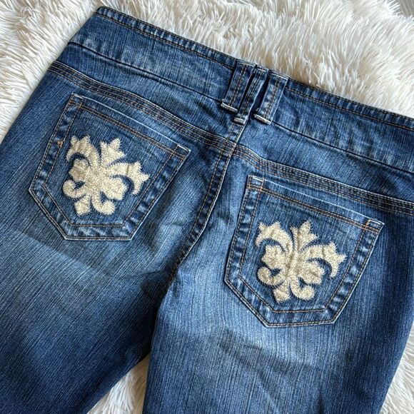 Industrial Cotton Flare Jeans Embellished Back Pockets Size 11 Boho Hippie - Picture 5 of 9